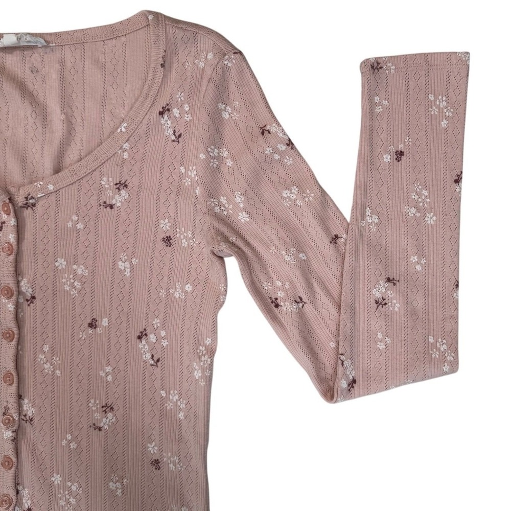 Womens Floral Y2K Cardigan Top Sz Med Pink Button Front Cropped - Picture 10 of 14